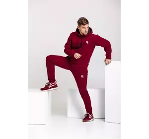 Теплый мужской спортивный костюм, бордовая худи и бордовые штаны (с любым значком бренда)