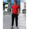 Мужской комплект - черные спортивные штаны и красная футболка (весна/лето/осень)