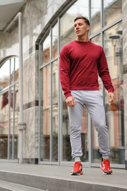 Спортивный костюм мужской весна-лето-осень (бордовый свитшот + серые штаны)
