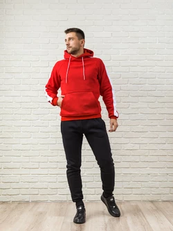 Теплый мужской спортивный костюм, красная худи с лампасами и теплые спортивные штаны (цвет на выбор)