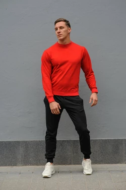 Спортивный костюм мужской весна-лето-осень (красный свитшот + черные  штаны)