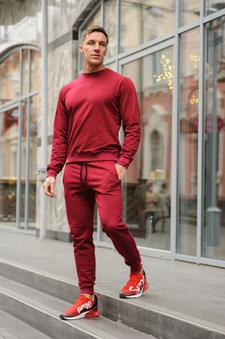 Спортивный костюм мужской весна-лето-осень (бордовый свитшот + бордовые штаны)