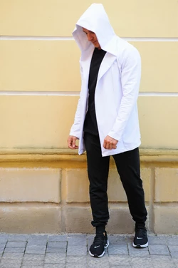 Белая мантия с капюшоном + серые спортивные штаны мужские (комплект)