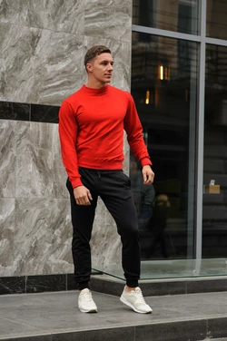 Спортивный костюм мужской весна-лето-осень (красный свитшот + черные штаны)