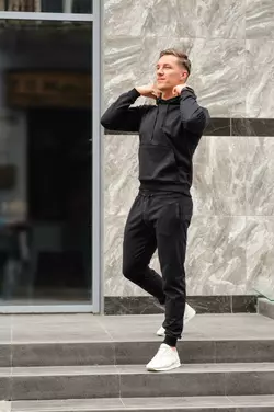 Спортивный костюм мужской весна-лето-осень (черная худи + черные штаны)
