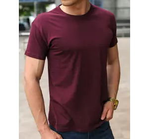 Бордовая мужская футболка / однотонные хлопковые футболки